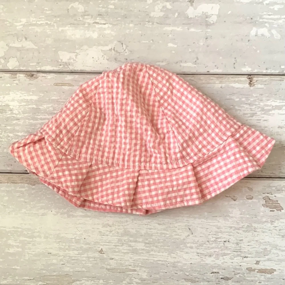 Baby Girl 6-9m Pink White Checker Gingham Plaid Sun Hat Summer Kids Gymboree